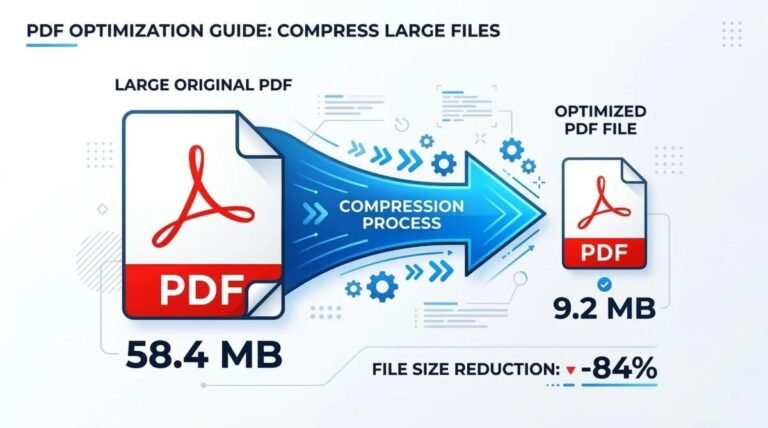 Illustration showing PDF file compression to smaller file sizes
