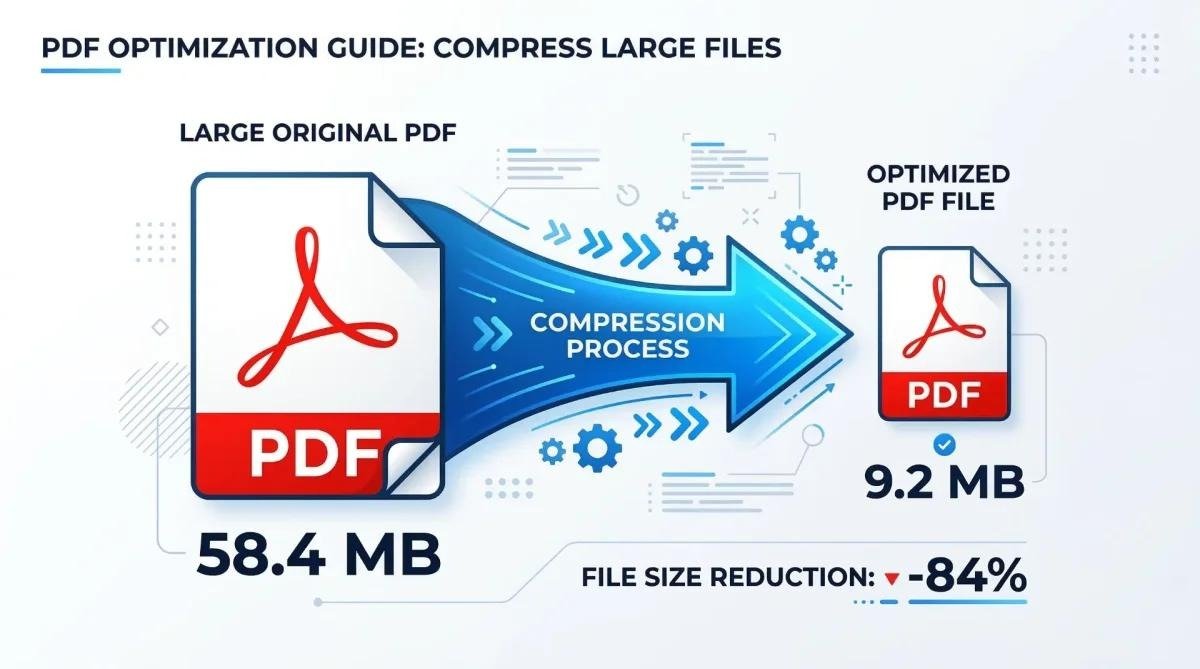 Illustration showing PDF file compression to smaller file sizes