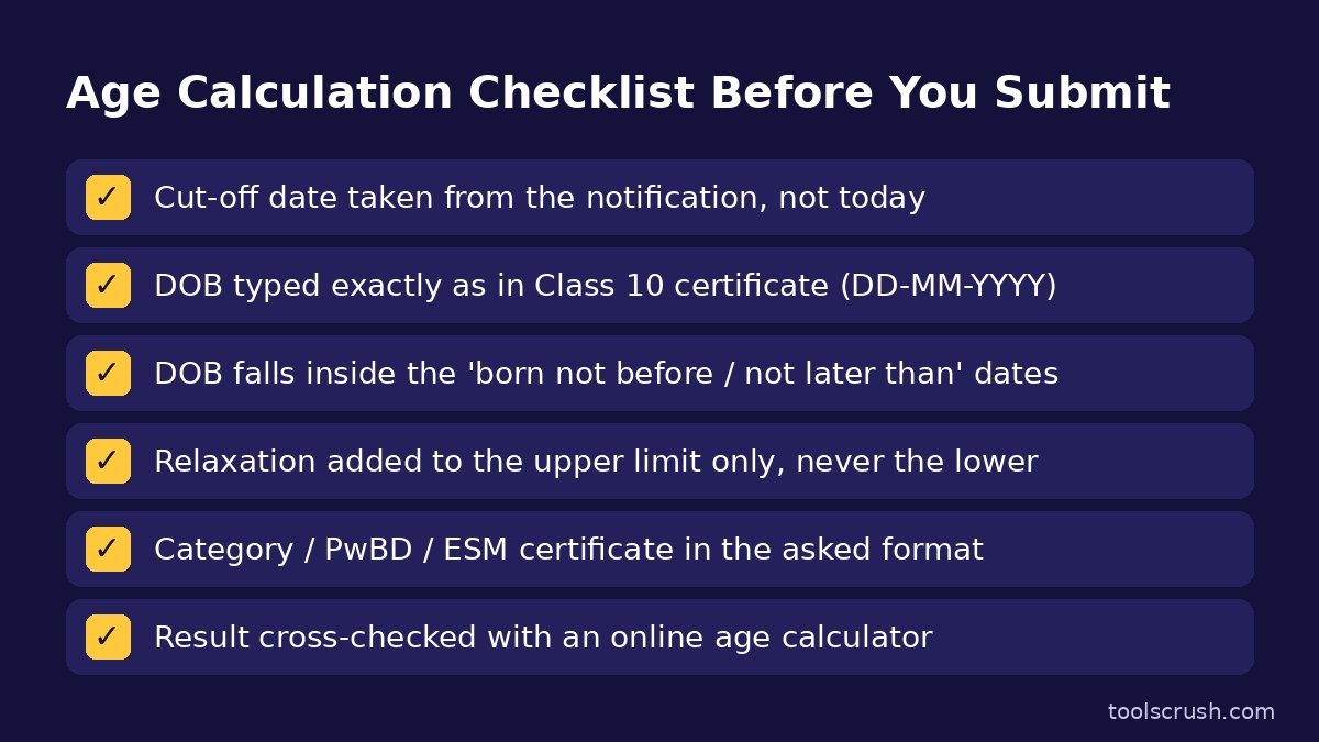 Age calculation checklist before submitting a government exam form