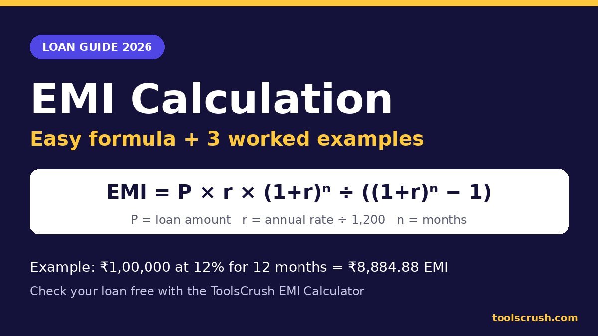 EMI calculation formula guide with 3 easy examples and free calculator
