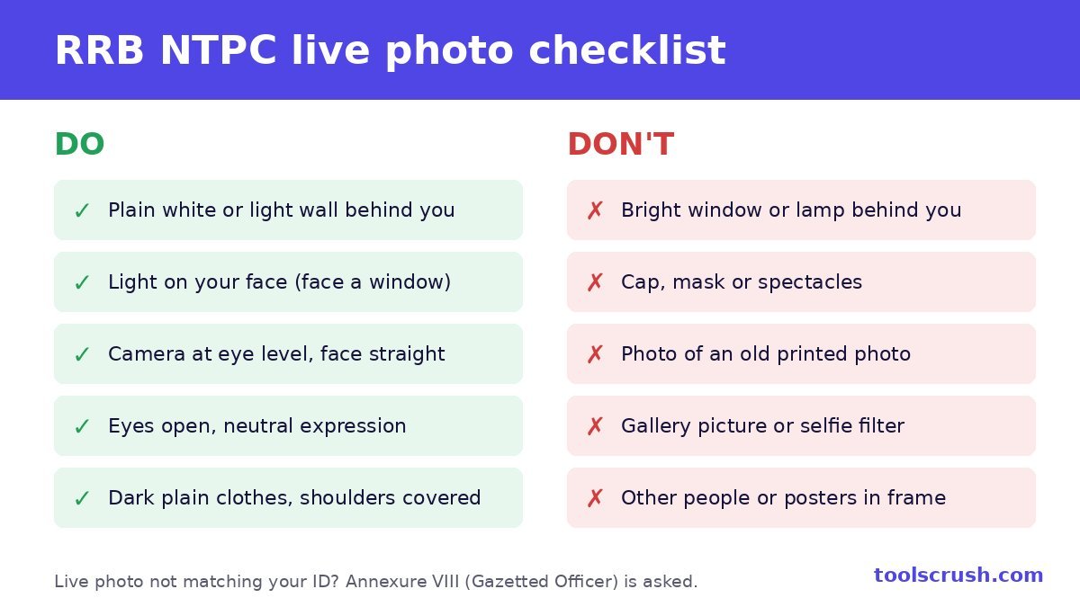 RRB NTPC live photo checklist: do's and don'ts for lighting, background and clothes