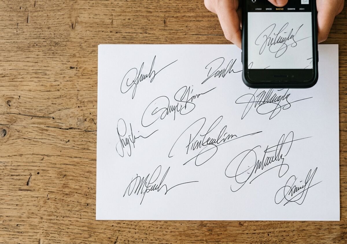 Signature photographed from above, ready to resize photo and signature to 20KB